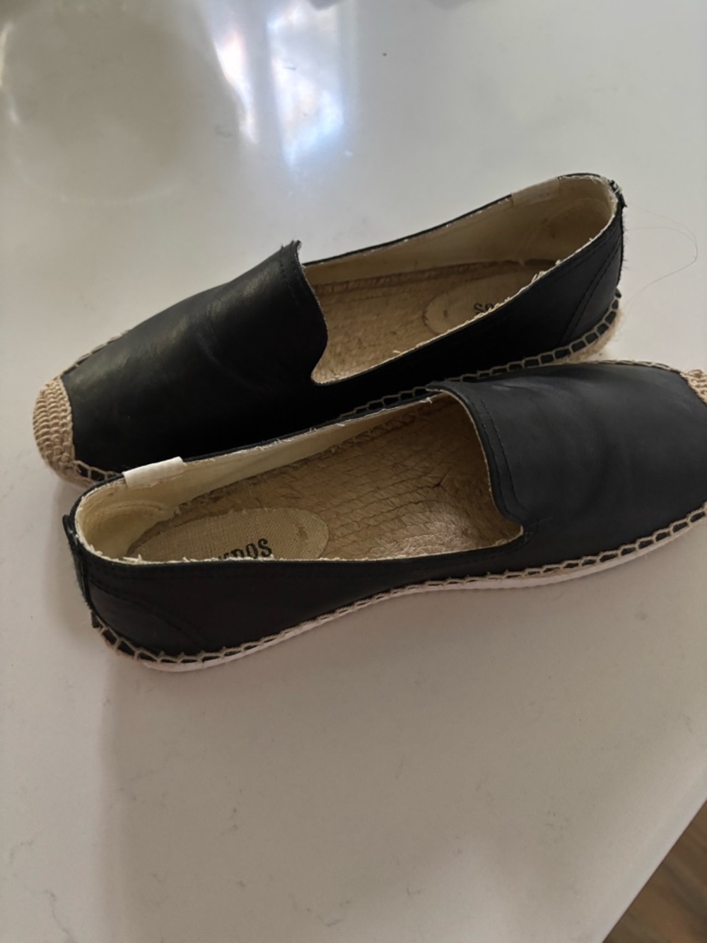 Soludos Black Leather Espadrille Slip-Ons